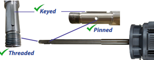 Shaft Features:
Aerator Motors can be used whether you’re in need of a keyed and threaded shaft, or a pinned shaft. The motors are 100% interchangeable with the following aerator manufactures, but with superior operating features. We replace motors that are currently used on the following OEM units: Aqua-Aerobics, Evoqua / Xylem, and Aerator Solutions